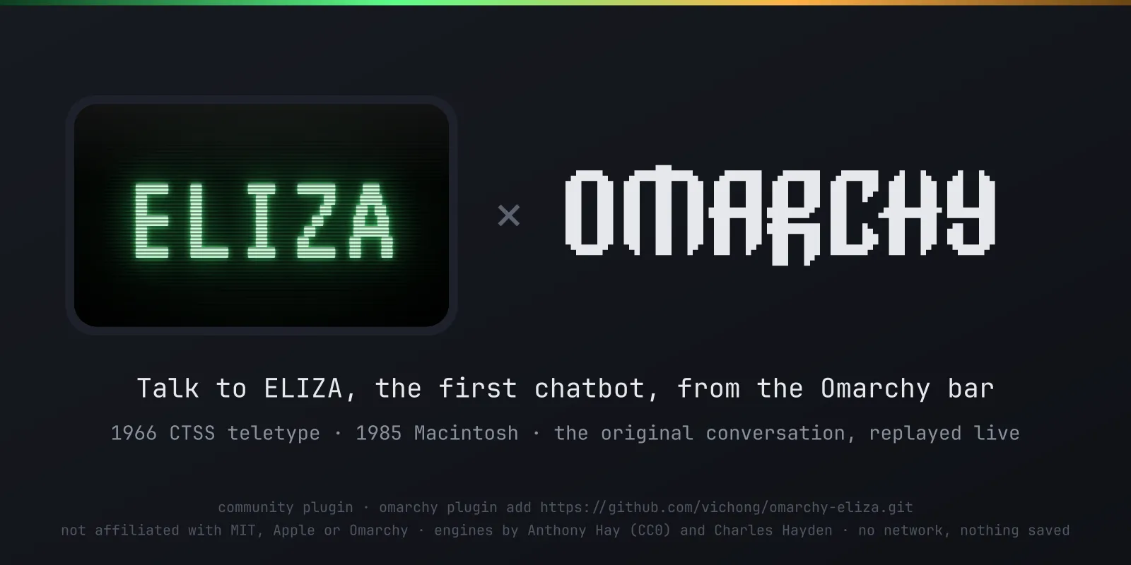 ELIZA × Omarchy. Talk to ELIZA, the first chatbot, from the Omarchy bar